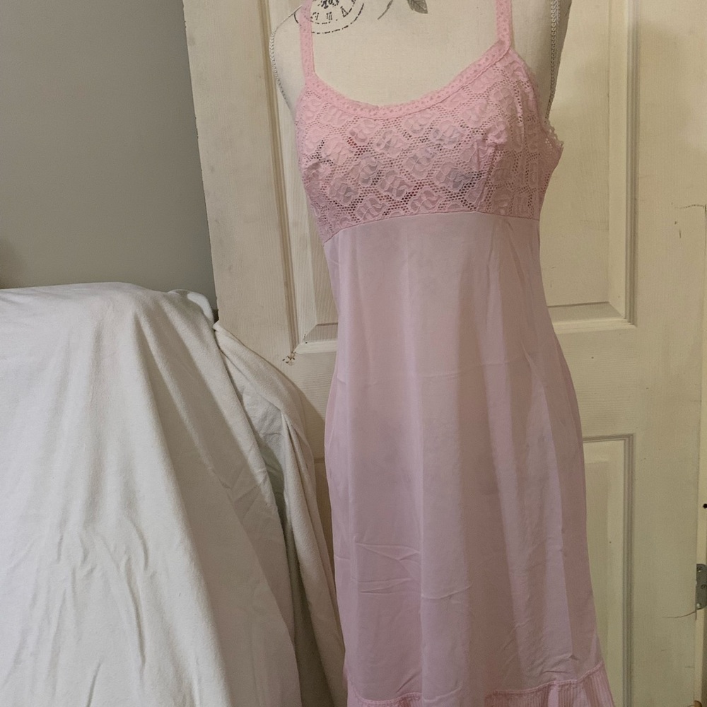 Pink Lace Chemise with Scalloped Neckline